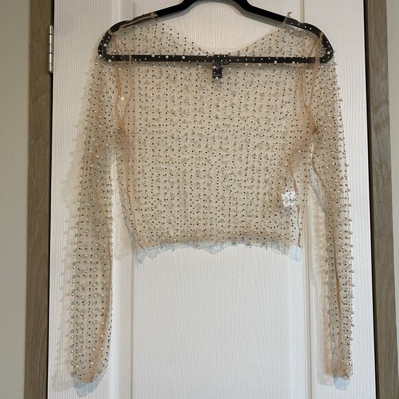 Windsor Med Sheer Mesh Crop Top Ivory Pearl Beads & Crystals Whimsigoth Fairy - Picture 1 of 7